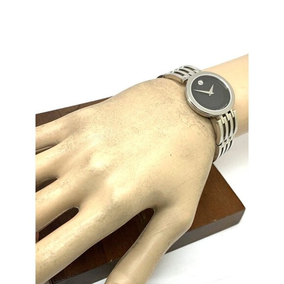 Movado Women's Watch 0607051 Esperanza Black Dial Swiss Quartz Silver Steel 28mm - Picture 4 of 13